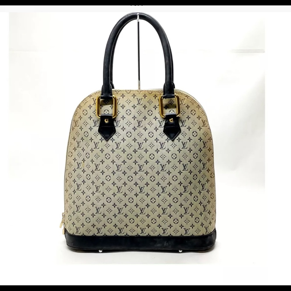 🌺LOUIS VUITTON Vintage Alma LV Hand Bag Gray/Blue Mini Lin Gold Tone Hardware